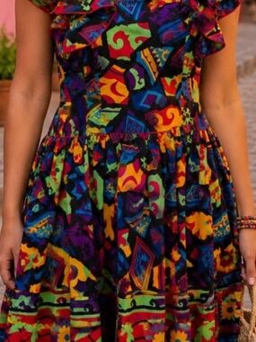 Vibrant Mexican Inspired Multicolor Patterned Dress